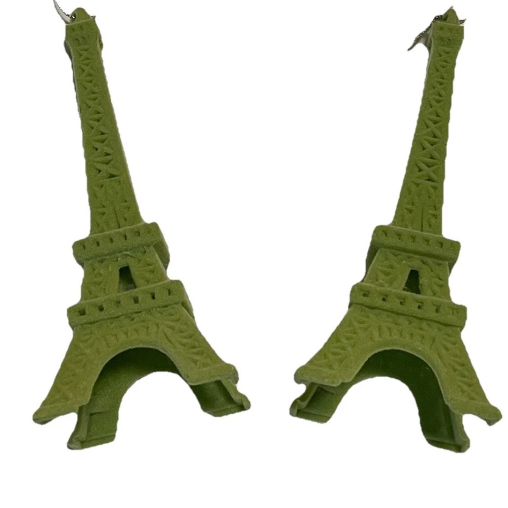 Eiffel Tower Christmas Ornament Green Velvet Set Of Two NWT World Market